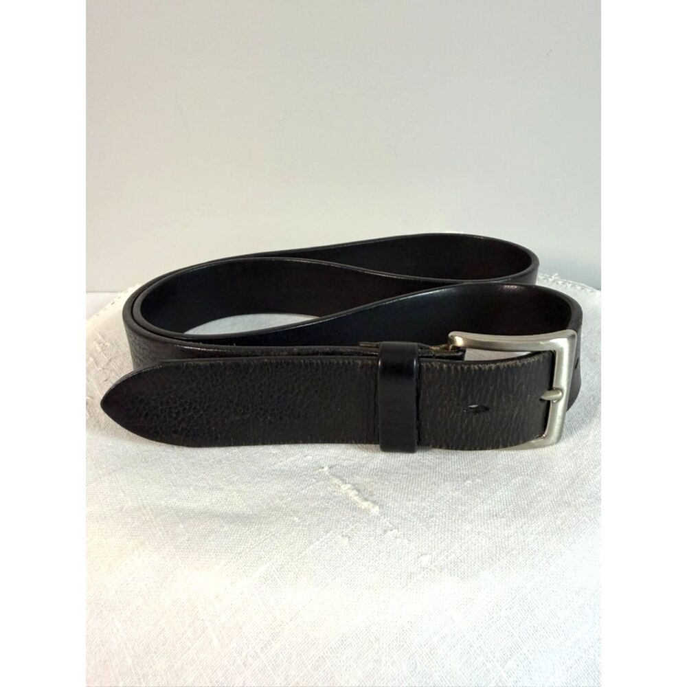 Trafalgar Black Italian Leather Belt Men's 38 Solid Brass Buckle Made In Italy
